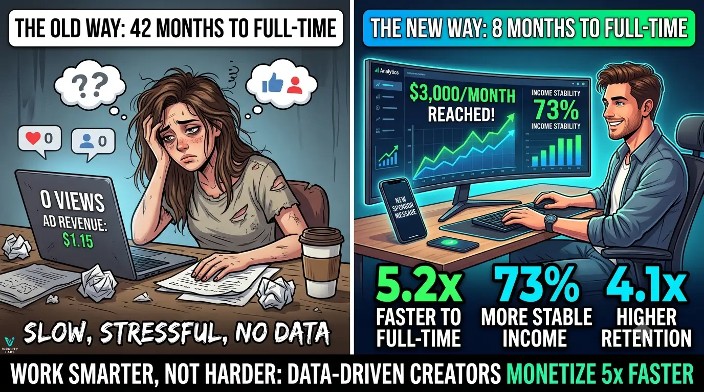 Roadmap timeline showing the 4 phases from foundation to full-time creator with key milestones
